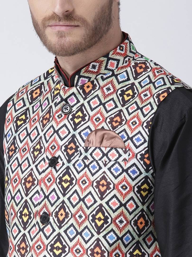 Men's Multicoloured 
Cotton Blend
 Printed Nehru Jackets